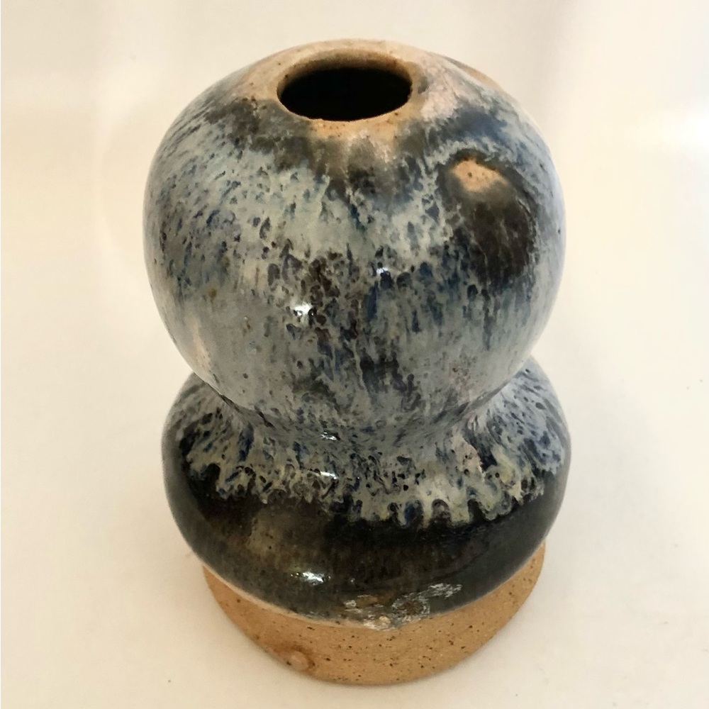 Vintage Studio Art Pottery Vase Blue Cream Glaze Mid Century Modern 4 Inches